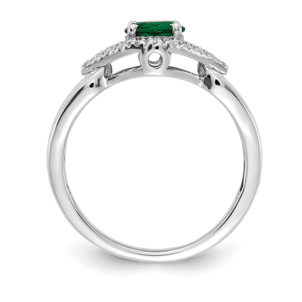 14K Weißgold Ring mit echten Diamanten und Smaragden