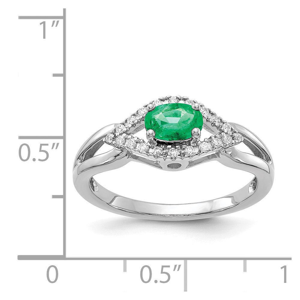 14K Weißgold Ring mit echten Diamanten und Smaragden