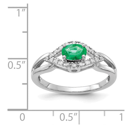 14K Weißgold Ring mit echten Diamanten und Smaragden