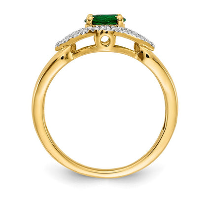 14K Gelbgold Ring mit echtem Diamant und Smaragd