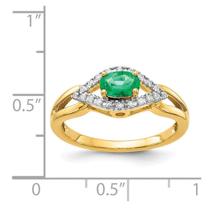 14K Gelbgold Ring mit echtem Diamant und Smaragd