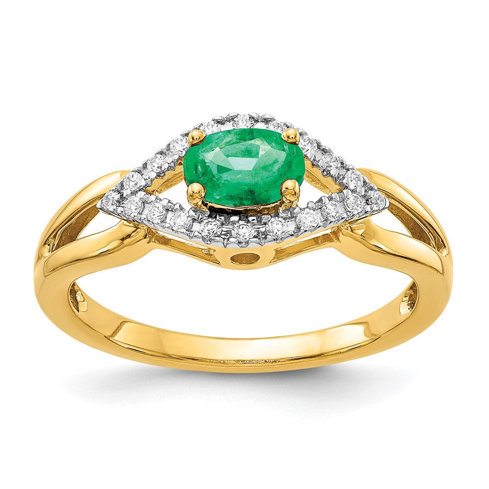 14K Gelbgold Ring mit echtem Diamant und Smaragd