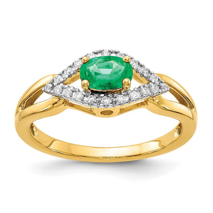 14K Gelbgold Ring mit echtem Diamant und Smaragd