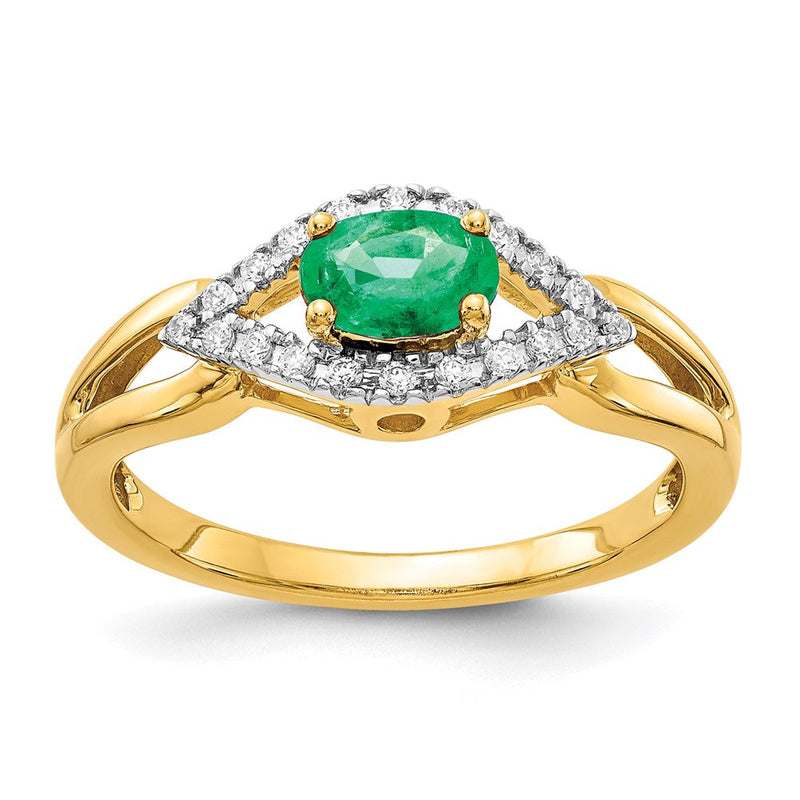 14K Gelbgold Ring mit echtem Diamant und Smaragd