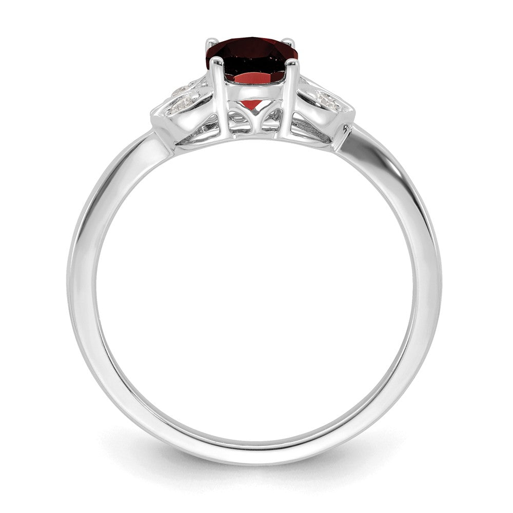 14K Weißgold Ring mit Granat und echtem Diamant