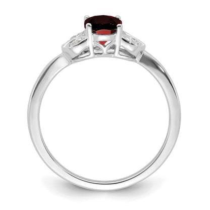 14K Weißgold Ring mit Granat und echtem Diamant