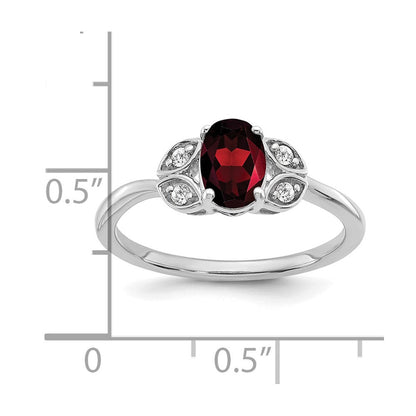 14K Weißgold Ring mit Granat und echtem Diamant