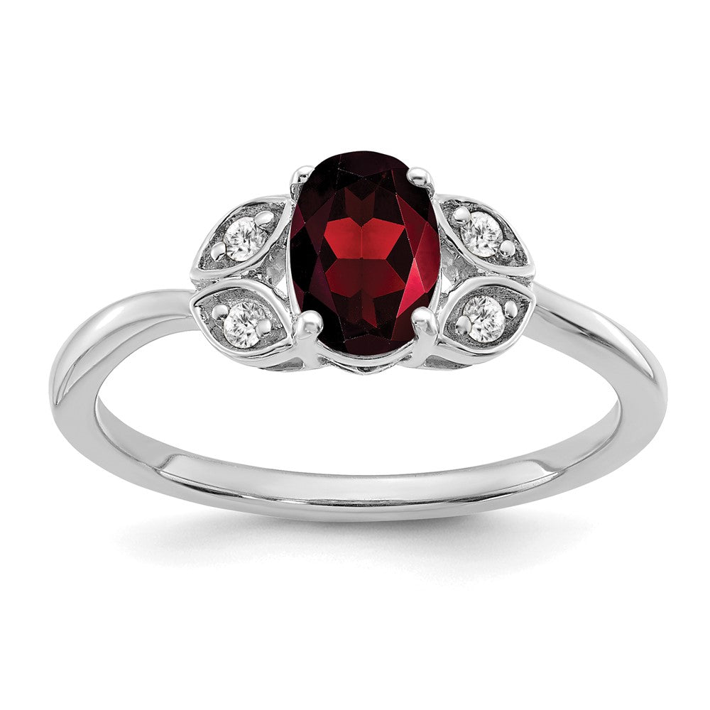 14K Weißgold Ring mit Granat und echtem Diamant