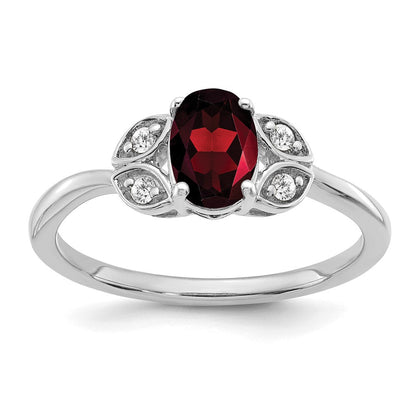 14K Weißgold Ring mit Granat und echtem Diamant