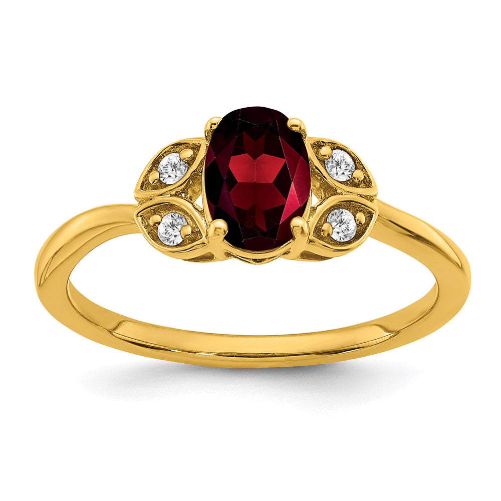 14K Gelbgold Ring mit Granat und echten Diamanten