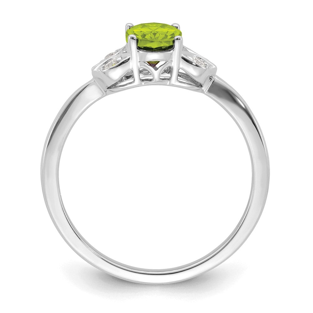 14K Weißgold Ring mit Peridot und echtem Diamant