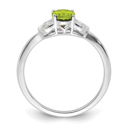 14K Weißgold Ring mit Peridot und echtem Diamant