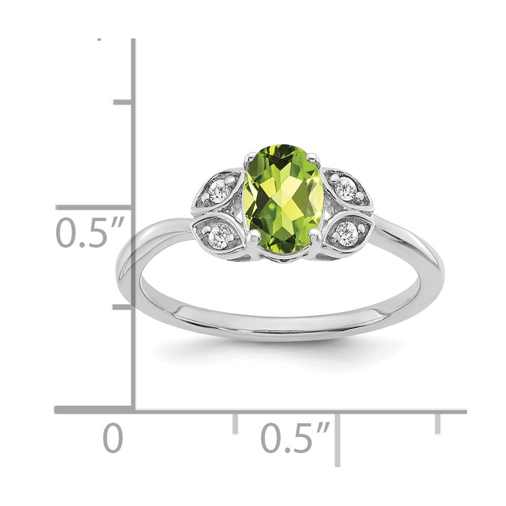 14K Weißgold Ring mit Peridot und echtem Diamant
