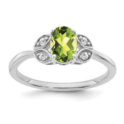 14K Weißgold Ring mit Peridot und echtem Diamant