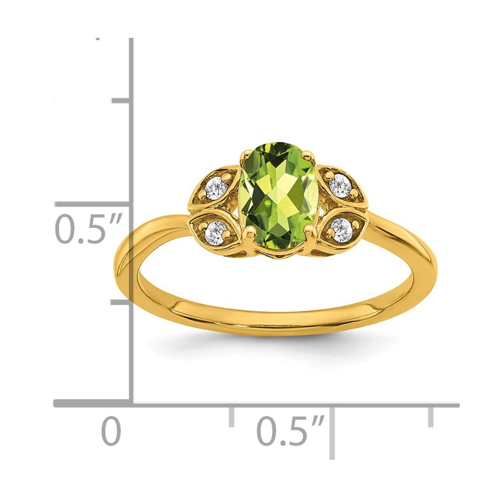 14K Gelbgold Ring mit Peridot und echten Diamanten