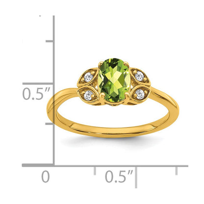 14K Gelbgold Ring mit Peridot und echten Diamanten