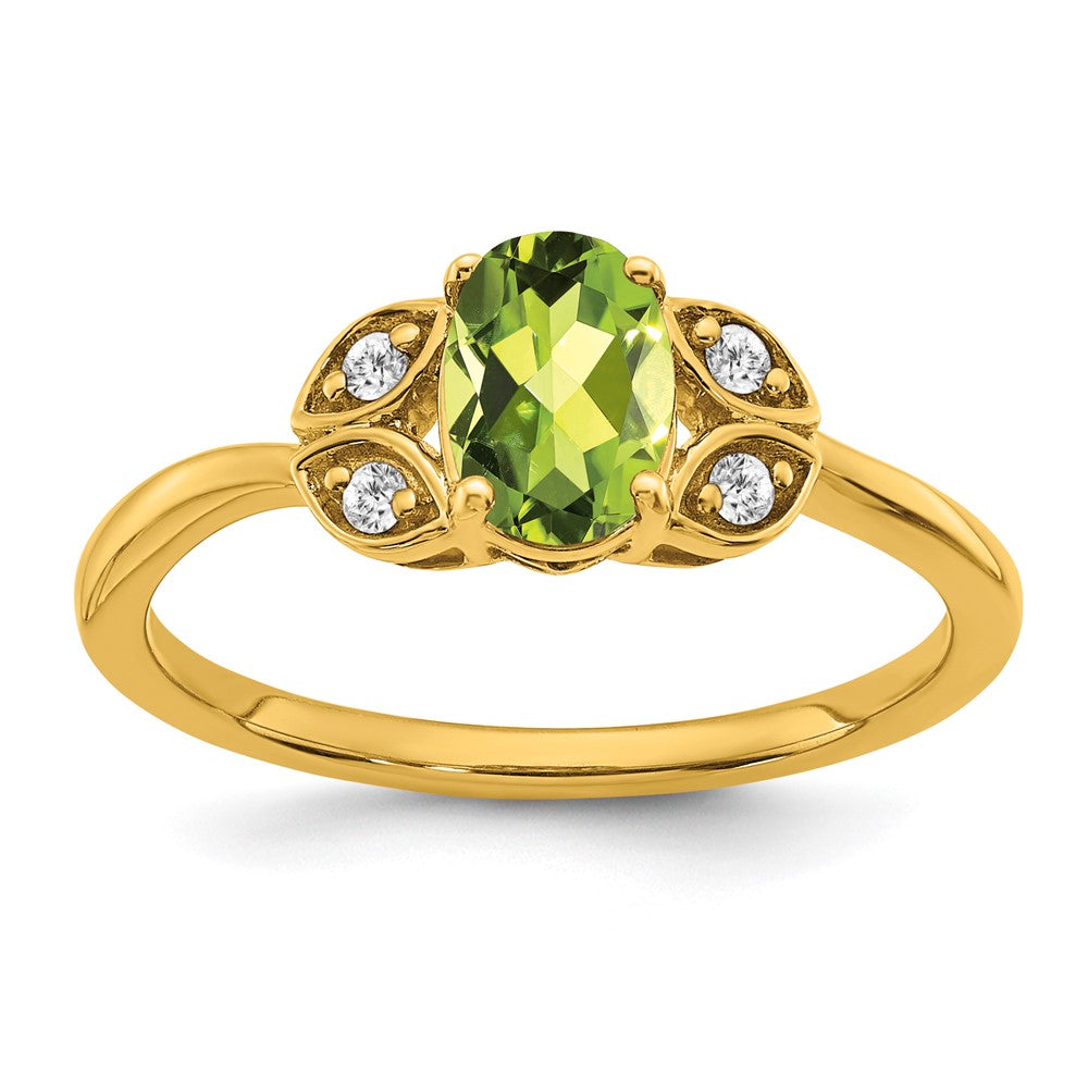 14K Gelbgold Ring mit Peridot und echten Diamanten