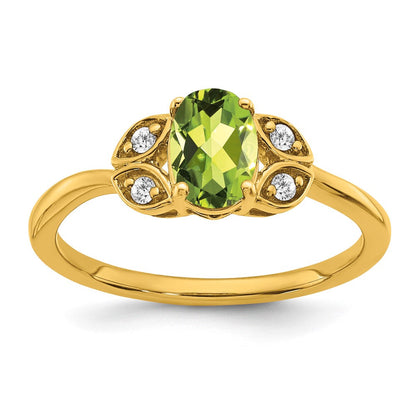 14K Gelbgold Ring mit Peridot und echten Diamanten