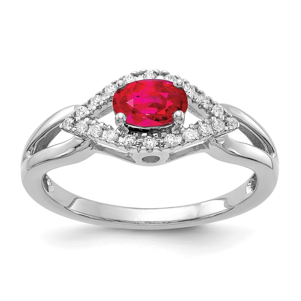 10K Weißgold Diamant und Rubin Ring