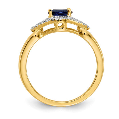 14K Gelbgold Ring mit echtem Diamant und Saphir