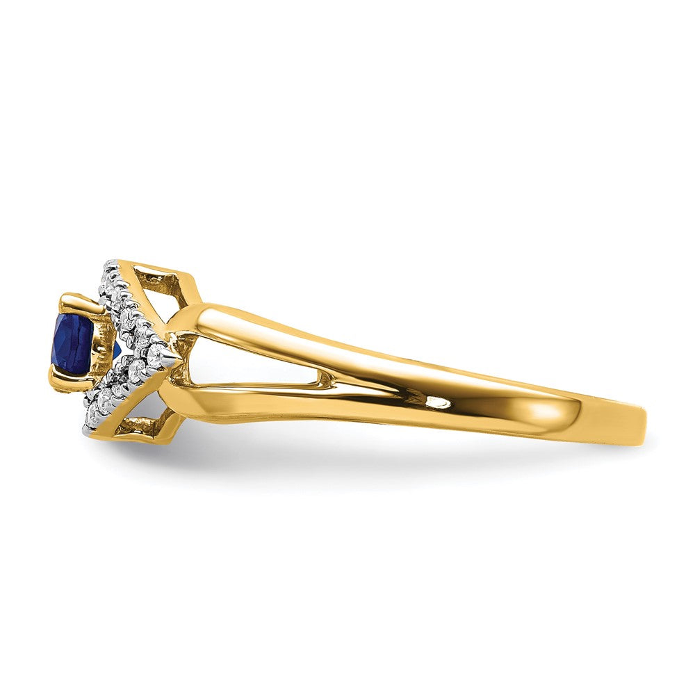 14K Gelbgold Ring mit echtem Diamant und Saphir