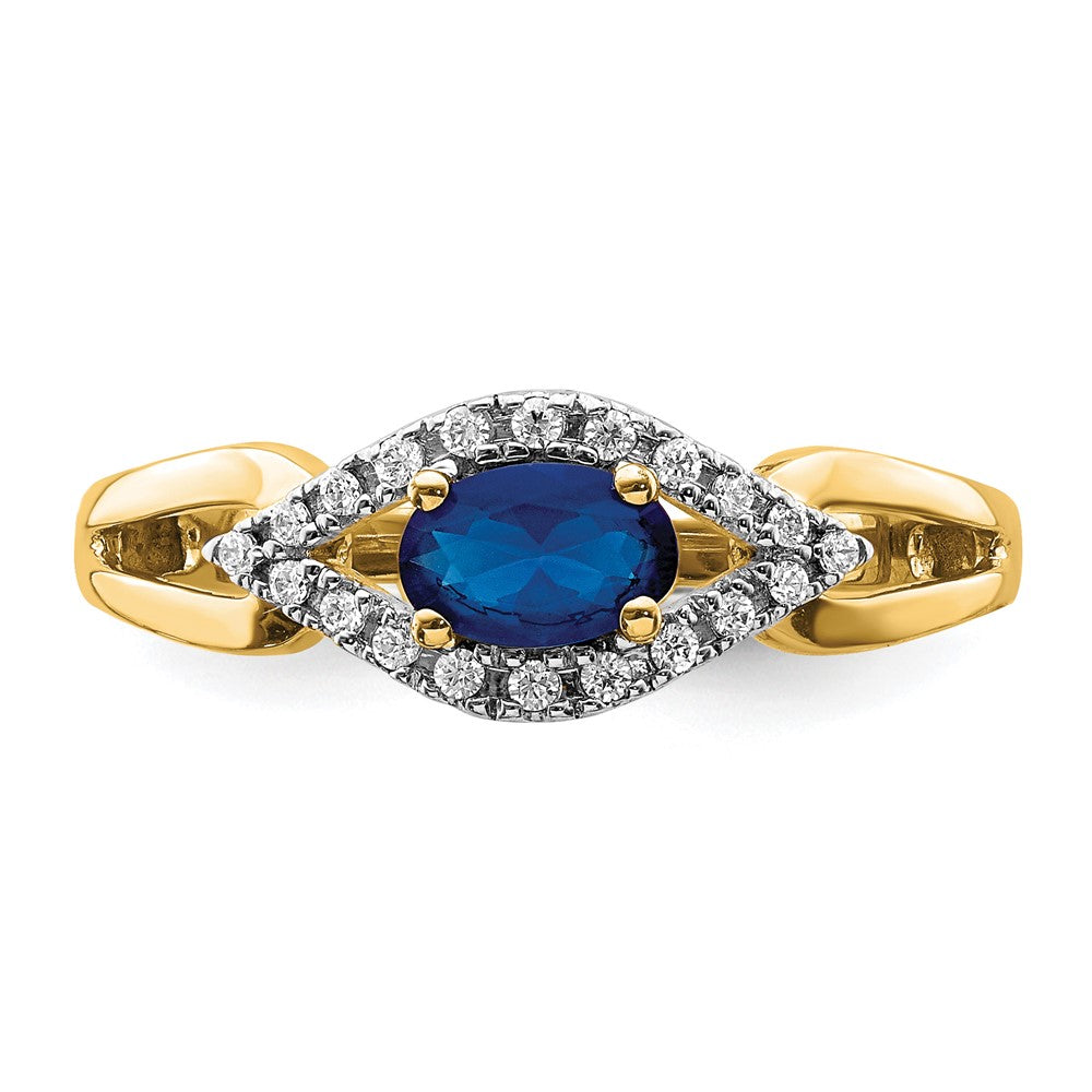 14K Gelbgold Ring mit echtem Diamant und Saphir