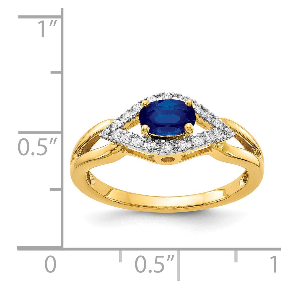 14K Gelbgold Ring mit echtem Diamant und Saphir