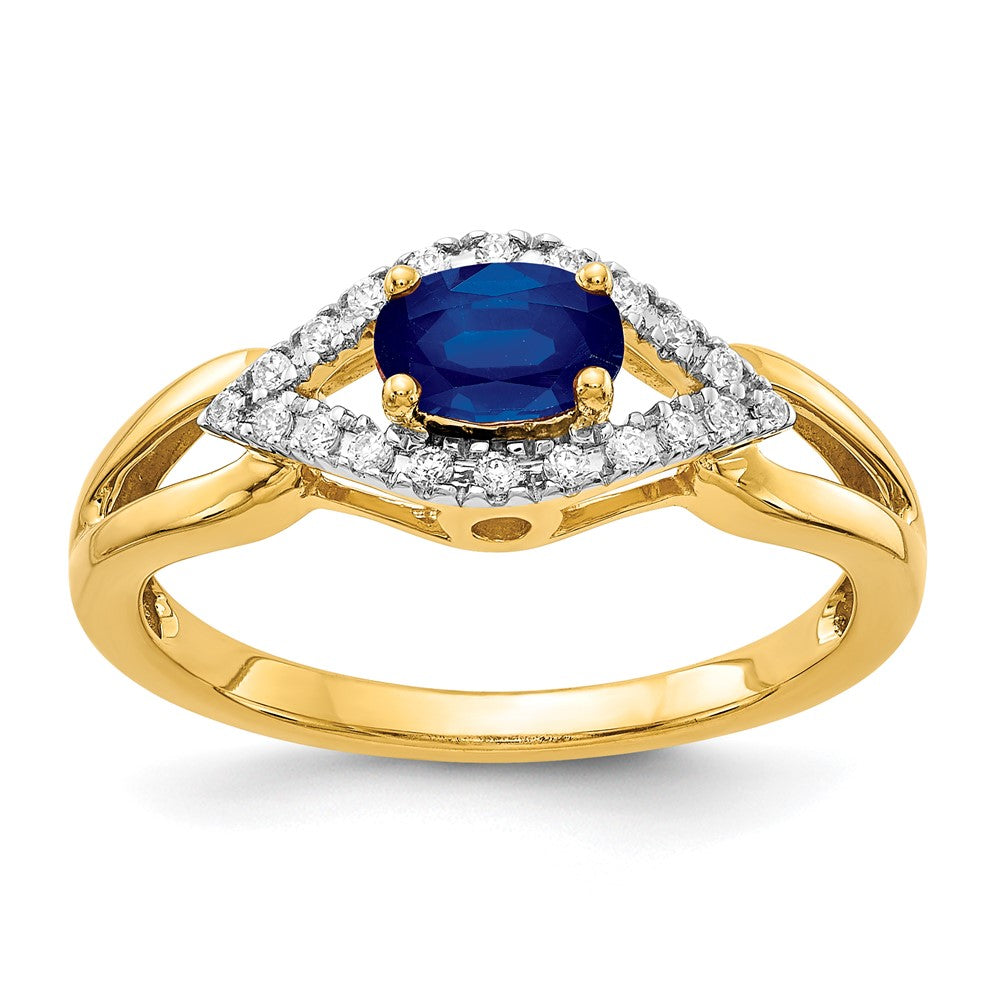 14K Gelbgold Ring mit echtem Diamant und Saphir