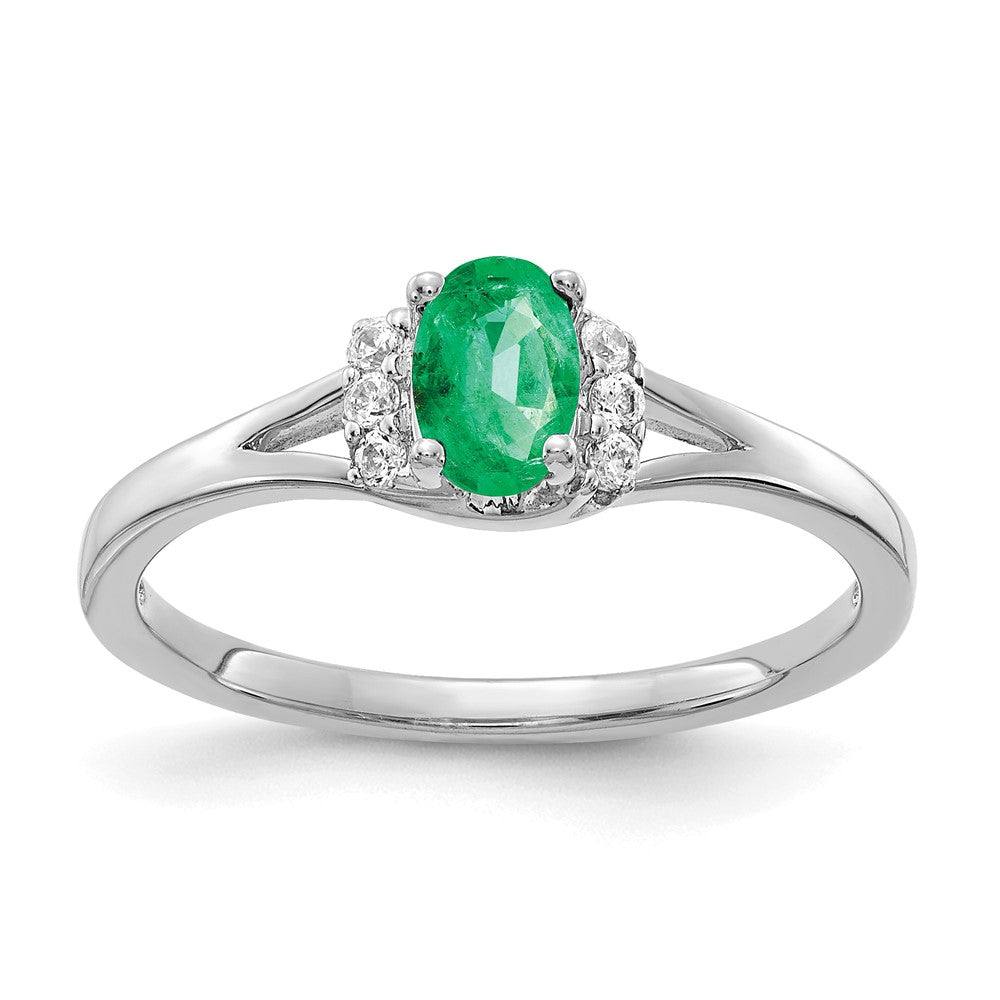 10K Weißgold Diamant und Oval Smaragd Ring