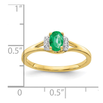 10K Gelbgold Diamant und Oval Smaragd Ring