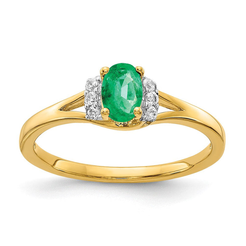 10K Gelbgold Diamant und Oval Smaragd Ring