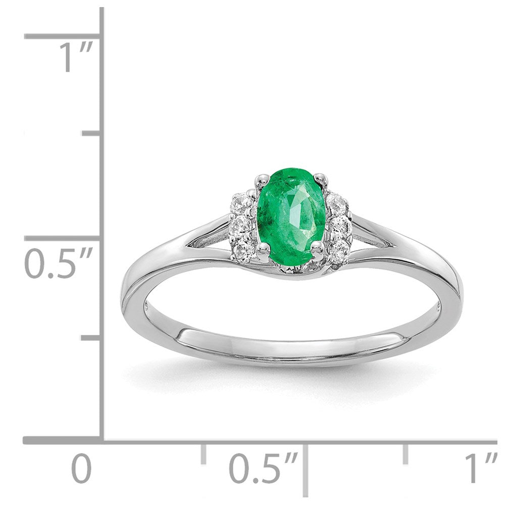 14K Weißgold Ring mit echtem Diamant und ovalem Smaragd