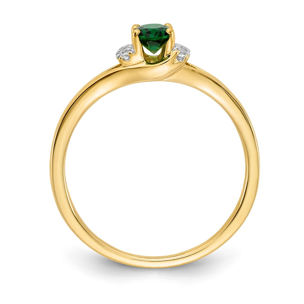 14K Gelbgold Ring mit echtem Diamant und ovalem Smaragd