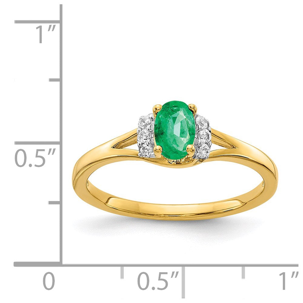 14K Gelbgold Ring mit echtem Diamant und ovalem Smaragd