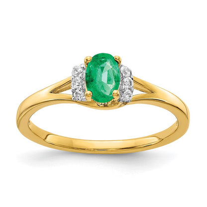 14K Gelbgold Ring mit echtem Diamant und ovalem Smaragd