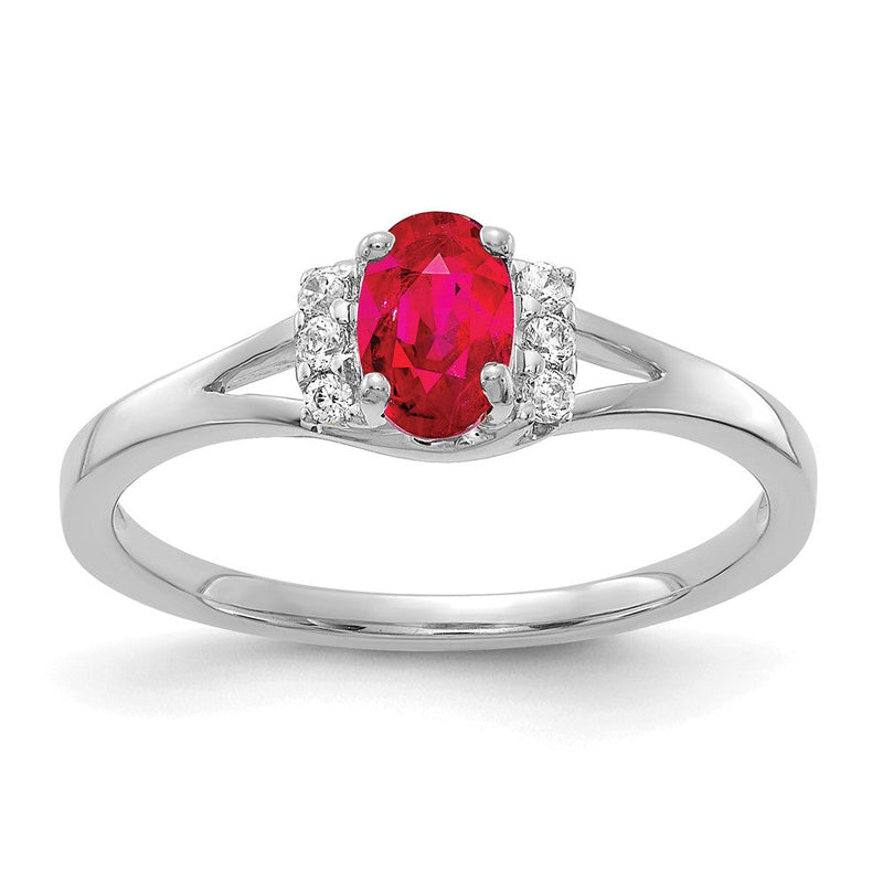 10K Weißgold Diamant und Oval Rubin Ring