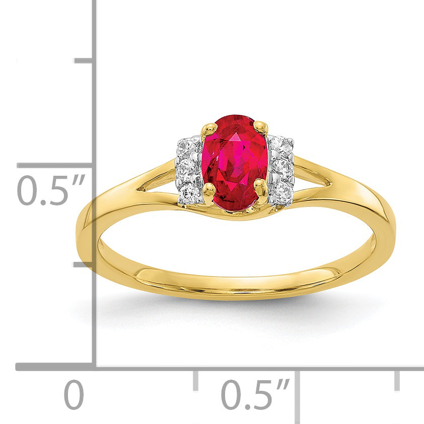10K Gelbgold Diamant und Oval Rubin Ring
