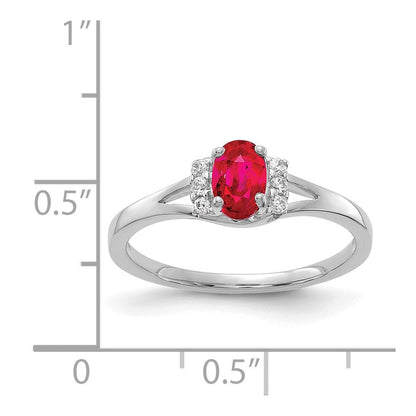 14K Weißgold Ring mit echten Diamanten und ovalem Rubin