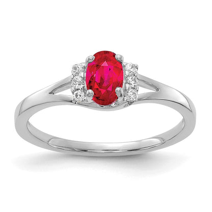 14K Weißgold Ring mit echten Diamanten und ovalem Rubin
