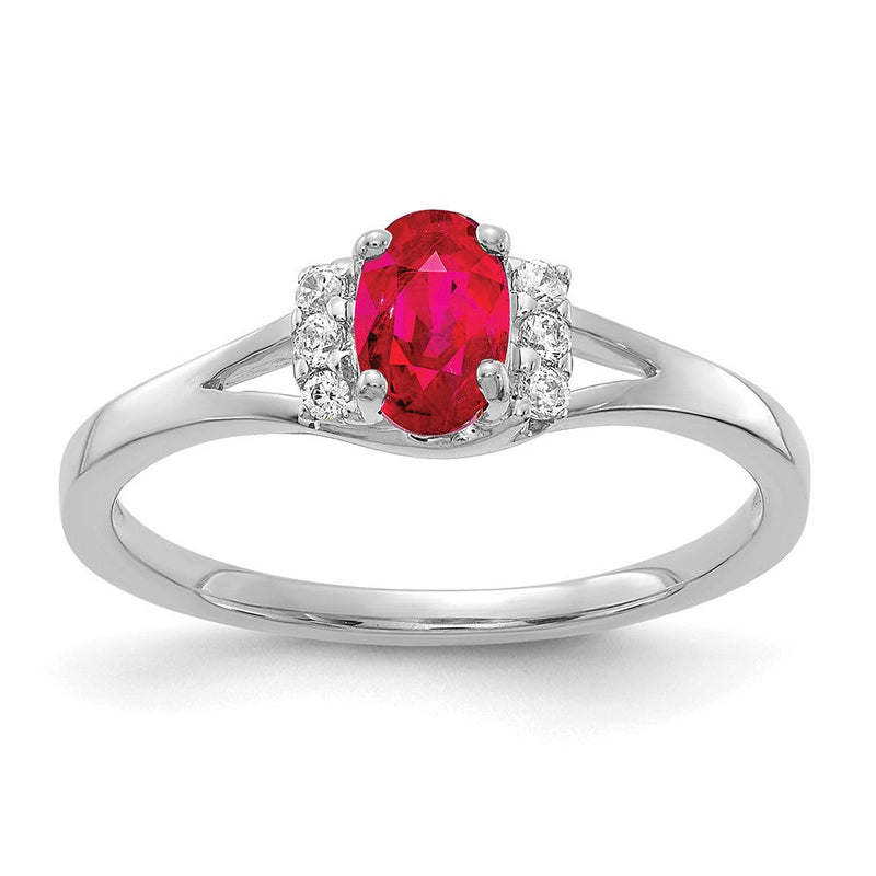 14K Weißgold Ring mit ovalem Rubin und Diamanten
