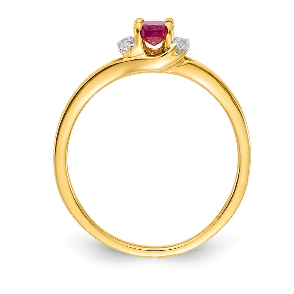 14K Gelbgold Ring mit echten Diamanten und ovalem Rubin