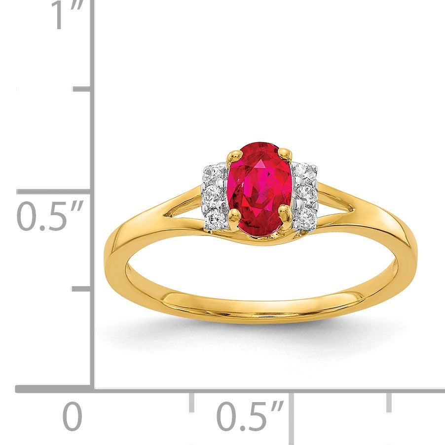 14K Gelbgold Ring mit echten Diamanten und ovalem Rubin