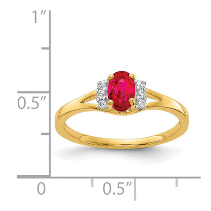 14K Gelbgold Ring mit echten Diamanten und ovalem Rubin