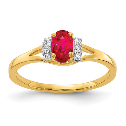14K Gelbgold Ring mit echten Diamanten und ovalem Rubin