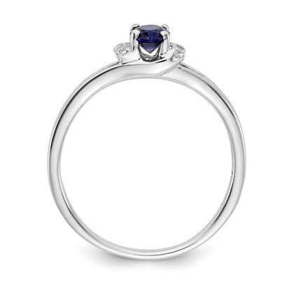 14K Weißgold Ring mit echten Diamanten und ovalen Saphiren
