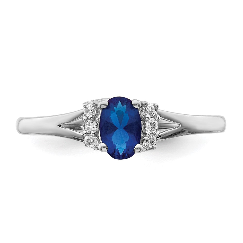 14K Weißgold Ring mit echten Diamanten und ovalen Saphiren