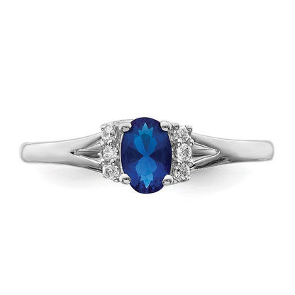 14K Weißgold Ring mit echten Diamanten und ovalen Saphiren