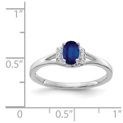 14K Weißgold Ring mit echten Diamanten und ovalen Saphiren