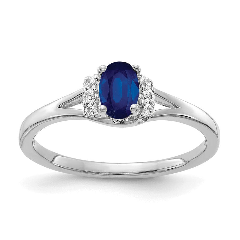 14K Weißgold Ring mit natürlichen Diamanten und ovalem Saphir
