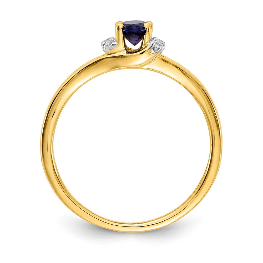 14K Gelbgold Ring mit echtem Diamant und ovalem Saphir